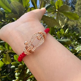 蛇年本命年红f绳手链女生高级感镶钻玫瑰金马蹄扣手绳新年幸运饰