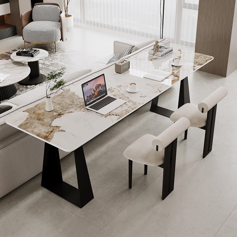 意式极简岩板书桌椅组合家用客A厅大长书桌书法桌沙发后长条桌