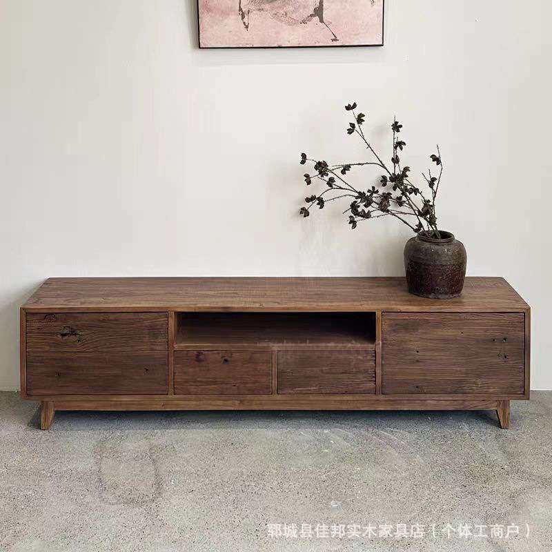 新中式老榆木电视柜客厅装饰做旧老门板影视柜实木斗柜收纳餐边柜