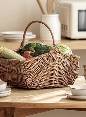 柳编手提篮藤编编鸡织水果蔬菜篮竹竹编蛋篮厨房装菜的篮子LL7025