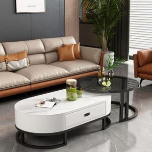 意轻奢板椭式 圆形客茶几家用茶水岩桌网红感大厅EVE理石茶几组合