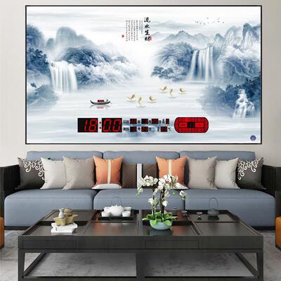 新款中式装饰画子钟万年历静大壁挂客音厅挂墙渐变f423灯电钟家用