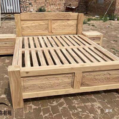 床老榆木全纯实木床中式现代简约木实床仿古双人PIL实木新床厂家