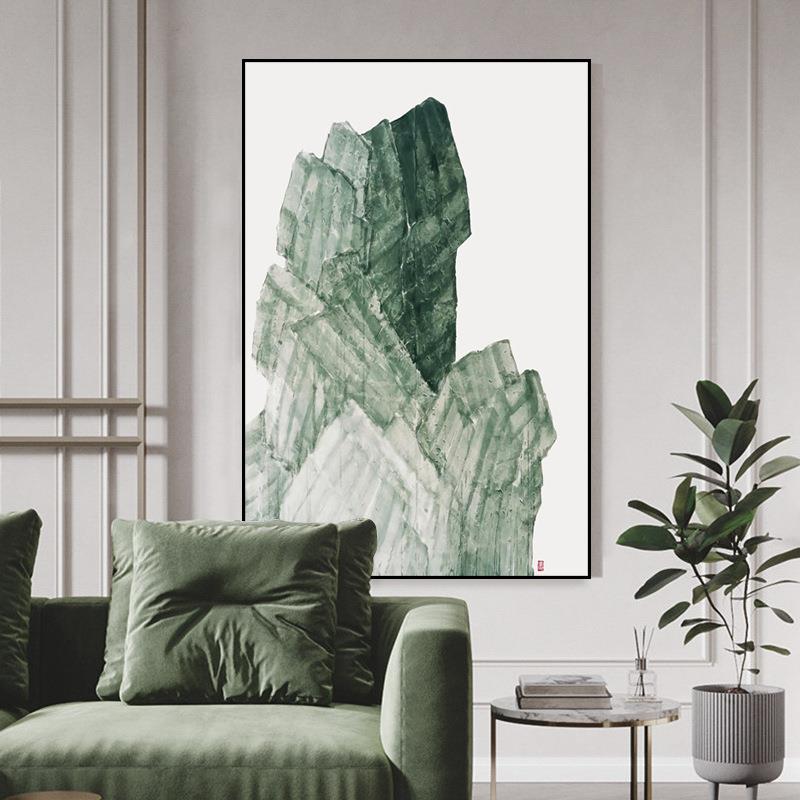 玄新中画式客装饰石来运转绿色客厅关墙面挂画样板房厅软装家BF35