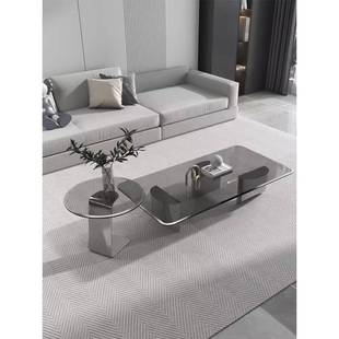 意玻式 272网璃茶几小户型家用客极厅长方形红茶几边几组合 简钢化CJ