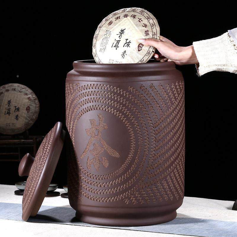工4388直筒20饼大号茶缸装手素面紫泥陶罐子10斤装罐茶存罐4388