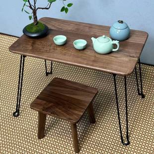 北美黑胡木桃榻折叠桌茶桌户0008外露营飘纯实木窗榻米炕桌易收纳