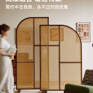 藤编实木落地屏风隔断客厅2025新款中式玄关入户正对门穿堂煞化解
