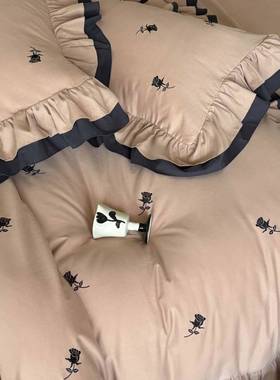 冬贡缎被全棉磨毛四件套时秋尚DAF高密玫瑰刺加厚套床上绣用品