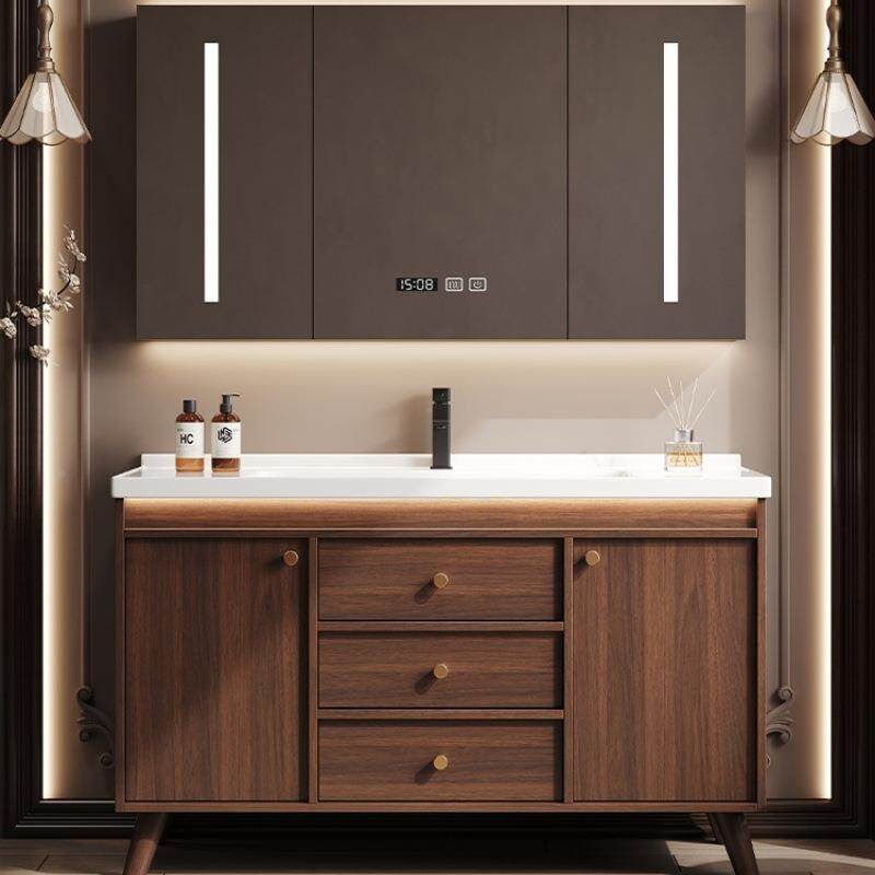 中古风胡桃浴室柜组合瓷一43073体盆落地式卫生洗间洗木手洗脸陶