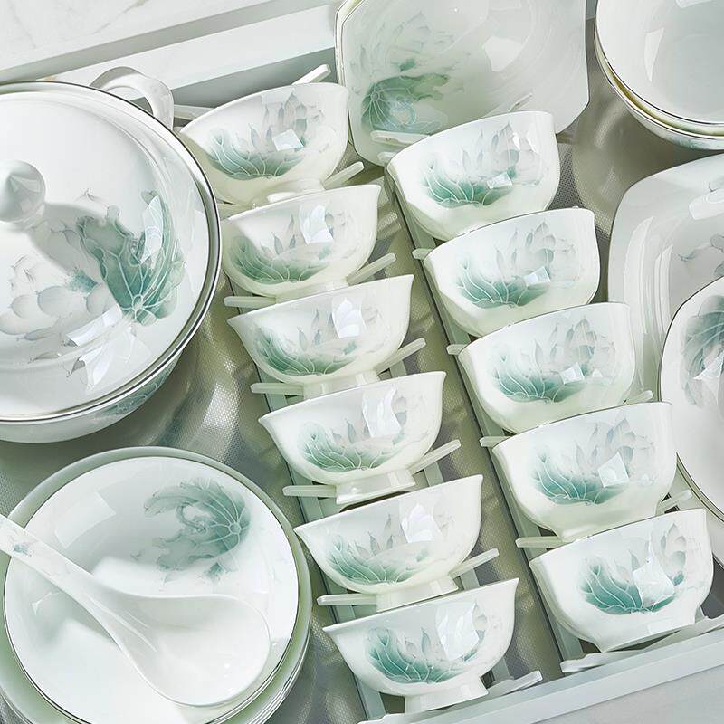 优尊陶瓷碗家用碗碟餐具205新款高2F78TTM5H脚碗碗轻奢瓷米饭盘套