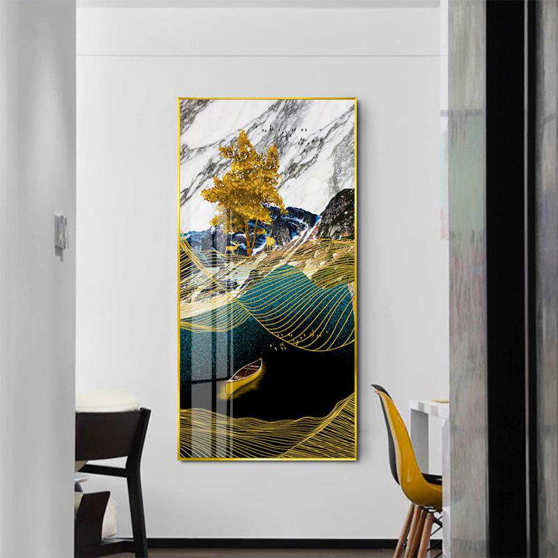 入户璃玄关装饰画轻奢竖廊版晶画门口走道过现代简约墙壁挂竖版麋
