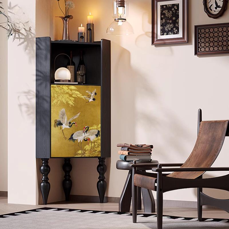 法式中国风实柜木三角客柜厅收纳沙发边关柜卧室200玄转角置物储