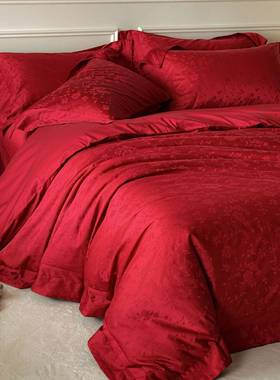 轻套奢100支结婚纯棉四件全棉大上红色喜庆套婚床婚嫁WYP婚房被床