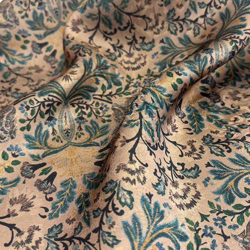 墨绿团纹高端丝LZF服装面料花人丝仿桑蚕云纱布料香国风香云纱汉