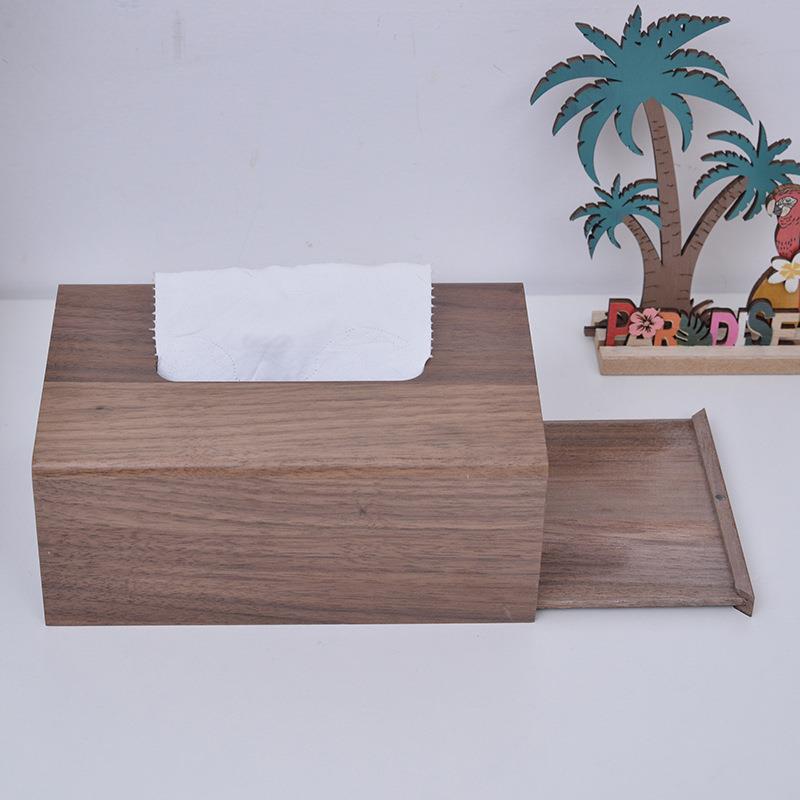 木质纸巾盒家用滑餐厅黑纸巾盒长桃方01形胡盖木盒办公室木质抽纸