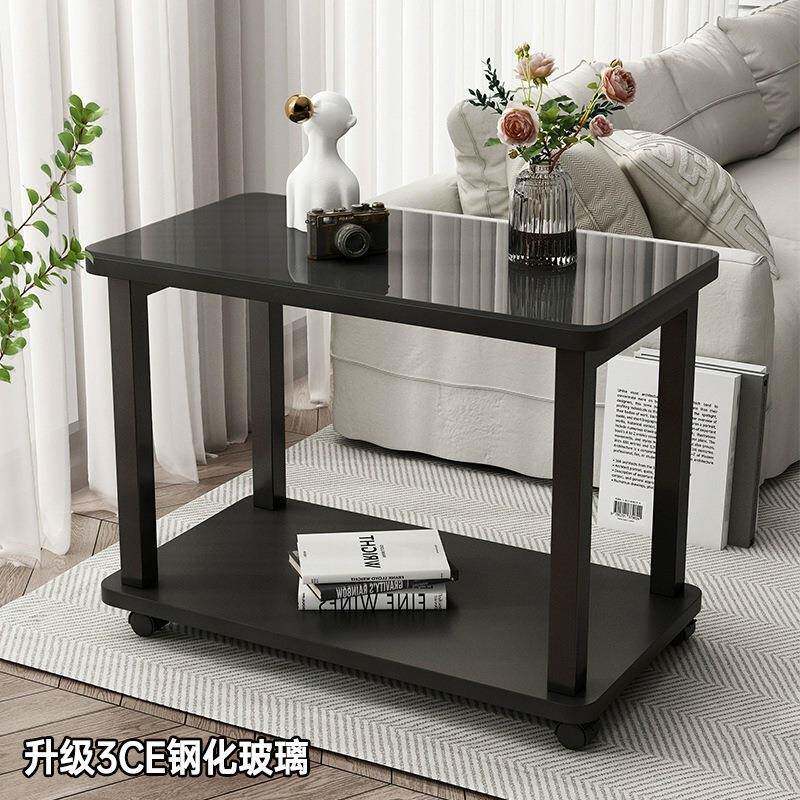 边几沙发无品牌/边客家用钢化玻厅璃茶几小桌子简约柜现代阳方台