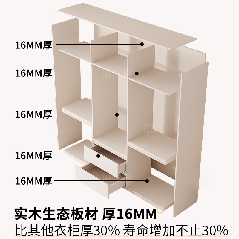 洞洞板全实木衣柜卧室家用小户型新款简易儿童储物柜免拉手大衣橱