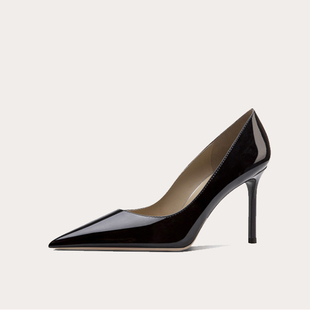 2025职业漆皮高跟单鞋小码31 32 33大码40 41 42尖头浅口工作女鞋