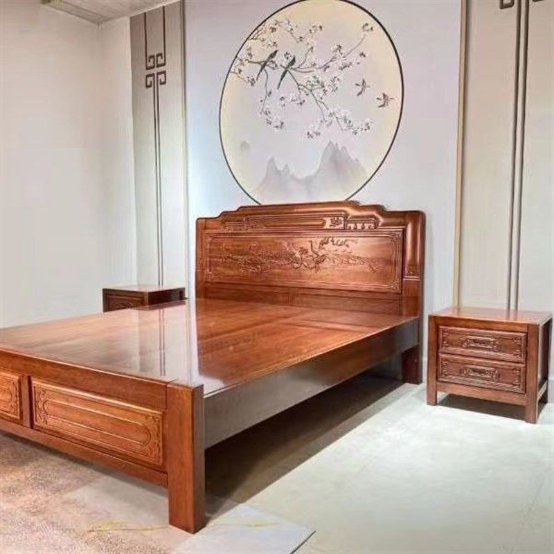 实木床花梨木1米8榫卯结构家用卧室双人床菠萝格木中式防古实木床,住宅家具,红木床,淘宝优惠券,粉丝福利购,淘宝优惠卷
