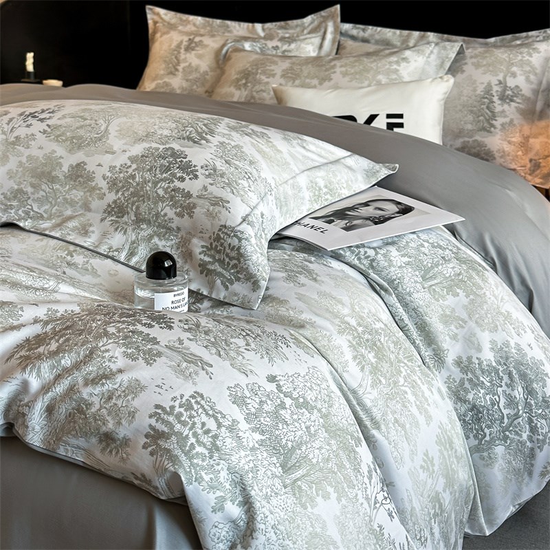 轻奢200支长绒棉四件套纯棉全棉印花被套床单床笠高级感床上用品4
