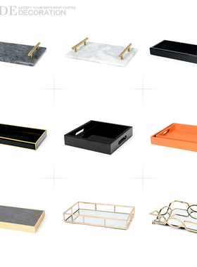 样板房衣帽间梳妆台客厅卫生间软装陈列展示金属大理石木托盘摆件