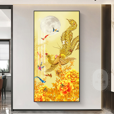 新中式百鸟朝凤图国画入户玄关装饰画花鸟茶室书房办公室竖版挂画