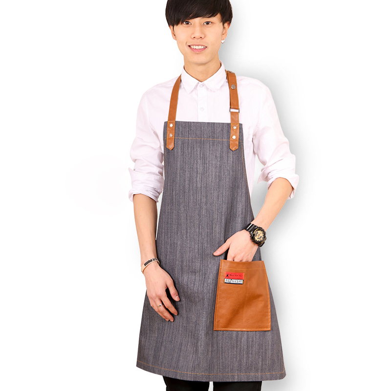 韩版时尚厨房牛仔围裙咖啡店师餐厅奶茶店绘画男女工作服定制logo