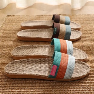 室内家居吸汗透气不臭脚地板防滑棉麻布拖鞋 女夏季 男 亚麻拖鞋 日式