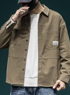 冬季美式复古衬衫男宽松加大码潮牌休闲纯棉工装衬衣外套加绒加厚