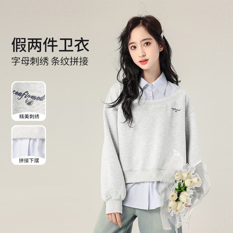 女童春秋款卫衣2025新款大童女装假两件衣服初中生青少年休闲上衣