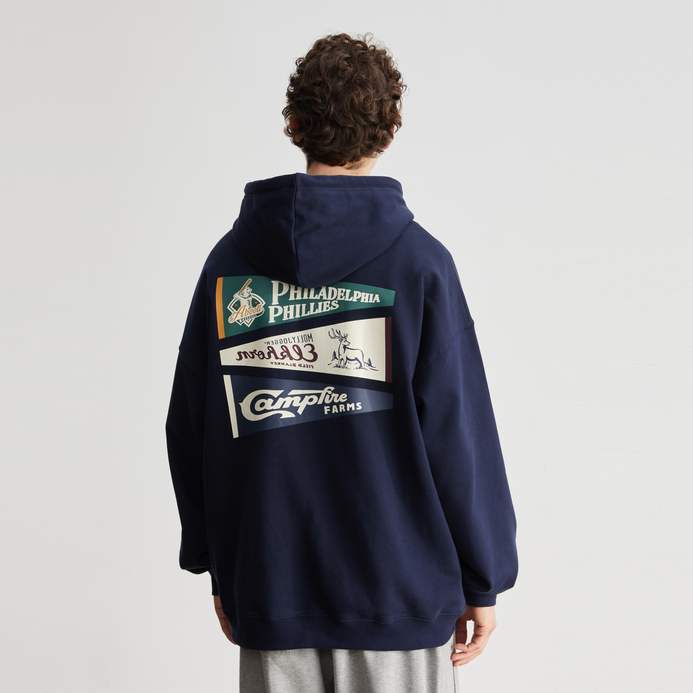 【断码5折】Vavu美式重磅440G美式春秋旗帜印花连帽卫衣通勤外套