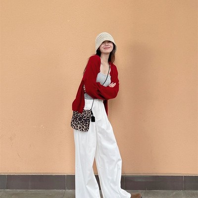 TT坏坏 白色高腰百搭阔腿裤女秋季新款显瘦休闲裤拖地裤长裤子