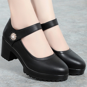 真皮软底高跟防水台走秀配旗袍跳舞单鞋 浅口 女鞋 中年妈妈鞋 子皮鞋