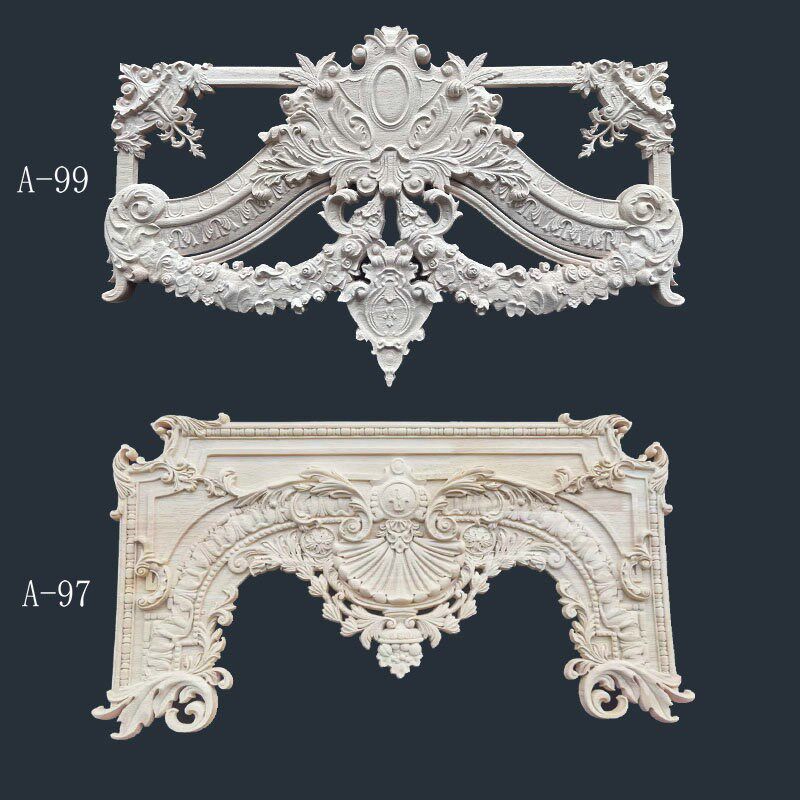 法式门花背景墙实木雕花护墙板木花装饰装修欧式现代镂空雕刻贴片