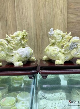 天然蓝田玉貔貅摆件一对电视柜办公室客厅装饰开业送礼桌面工艺品
