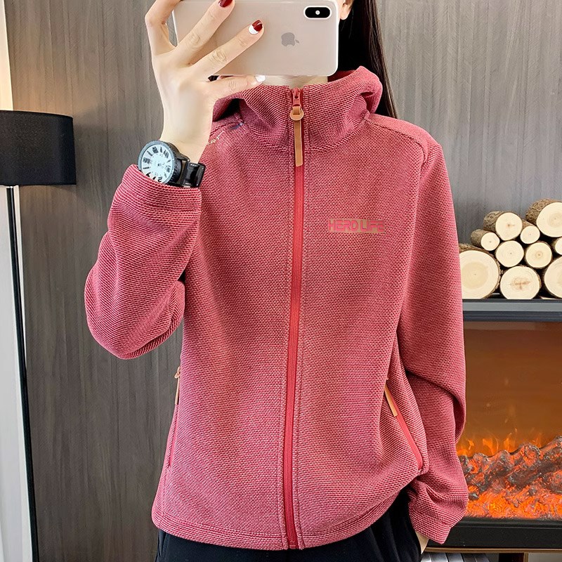 秋冬季奥利绒抓绒衣女开衫外套柔软透气保暖连帽显瘦户外运动女装