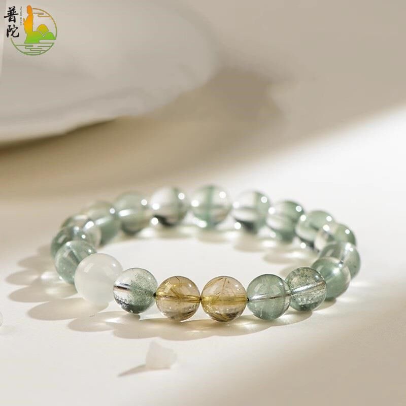 普陀山天然绿幽灵手链招财转运黄发晶串珠水晶手串男女款闺蜜礼物