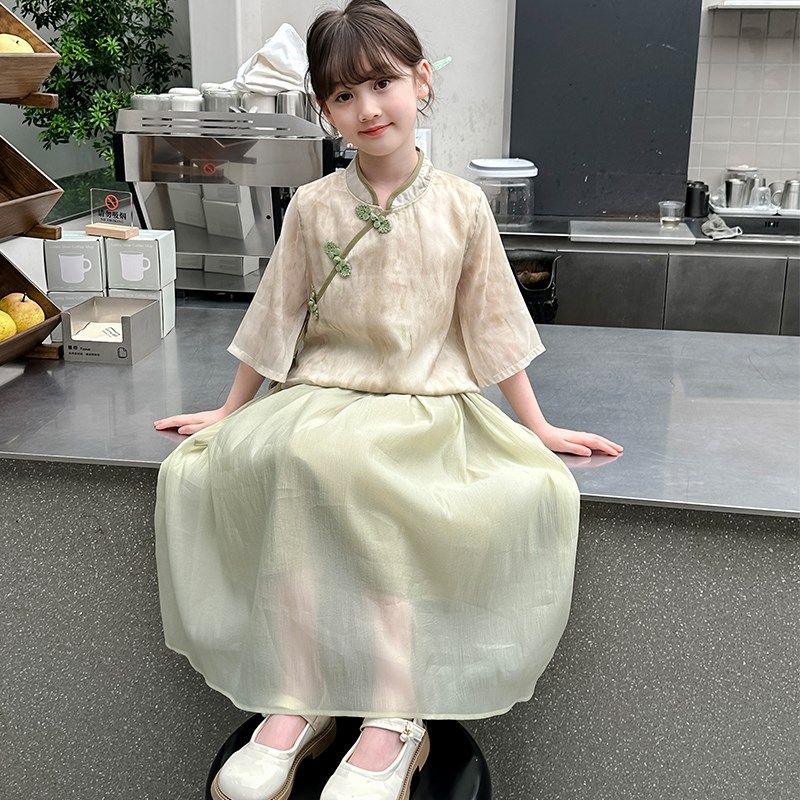 女童汉服套装夏季2025新款儿童古风裙子女孩洋气国风新中式连衣裙