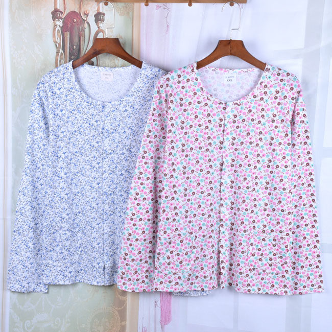 中老年人纯棉开衫睡衣女士薄款对襟打底内衣长袖单件上衣秋衣夏季