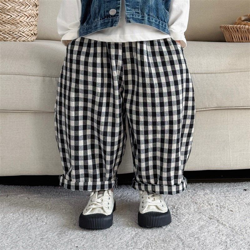 儿童裤子2025春秋新品男女童格子休闲裤韩版宝宝百搭宽松萝卜长裤,童装/婴儿装/亲子装,裤子,淘宝优惠券,粉丝福利购,淘宝优惠卷