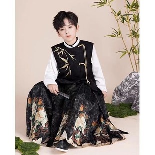 新中式儿童马面裙男童汉服秋冬装唐装古风中国风少爷马甲演出服装
