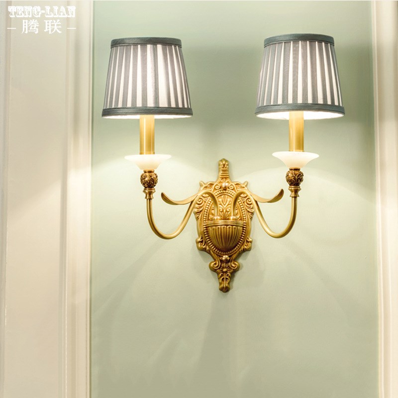 壁灯美式全铜卧室壁灯床头过道阳台门口壁灯北欧简约房间壁灯具