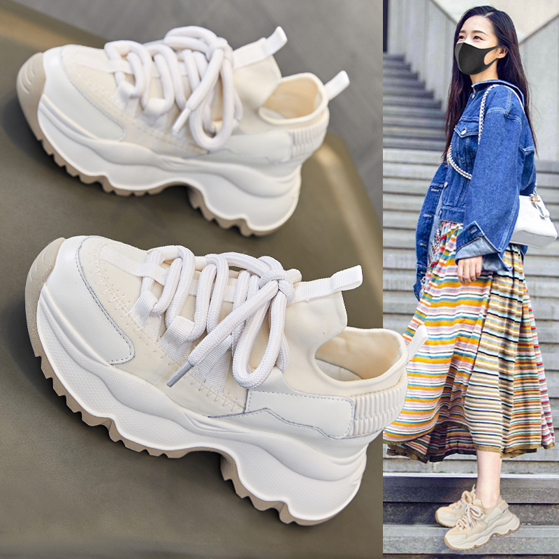 内增高老爹鞋女2025年春季新款百搭小白鞋厚底女鞋轻便休闲运动鞋