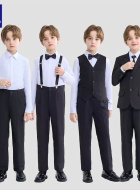 儿童西装套装男童黑色主持人礼服三件套男孩花童钢琴合唱表演西服