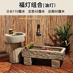 农村老旧石槽养鱼缸改洗手池循环水流水组合民间猪槽马牛槽洗手盆