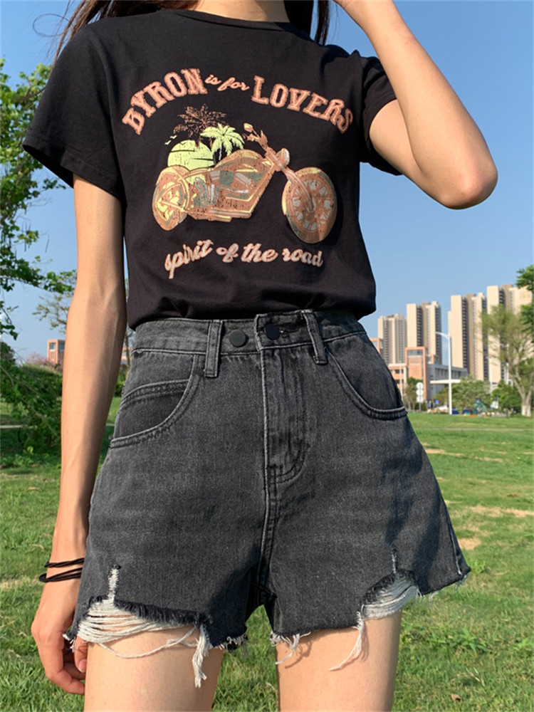 高腰牛仔短裤女2024年新款夏季显瘦灰色宽松破洞阔腿a字热裤薄款