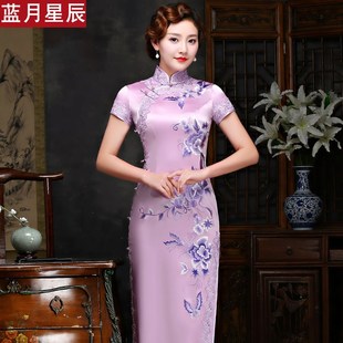 重磅真丝绣花加厚旗袍气质高档长款 显年轻礼服旗袍 旗袍裙2024新款