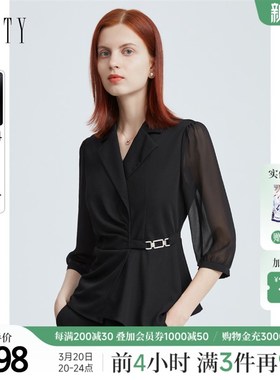 菲妮迪女装短外套2025年春季新款时尚不规则设计感气质黑色上衣女