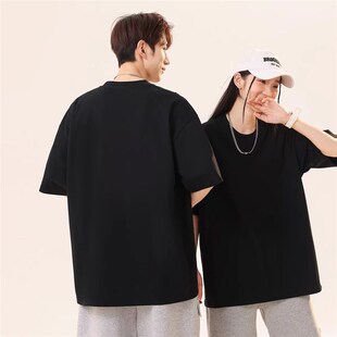 250g新疆纯棉重磅圆领精梳棉双纱男女纯色短袖宽松半袖打底衫体01